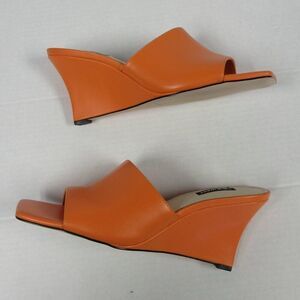 NINE WEST Rovah Square Toe Wedge Slide Sandals Womens 10 Orange Clementine NEW